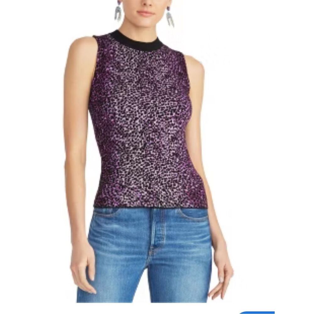 0022 RACHEL Rachel Roy  Sleeveless Knit Top with Black Trim and skirt set